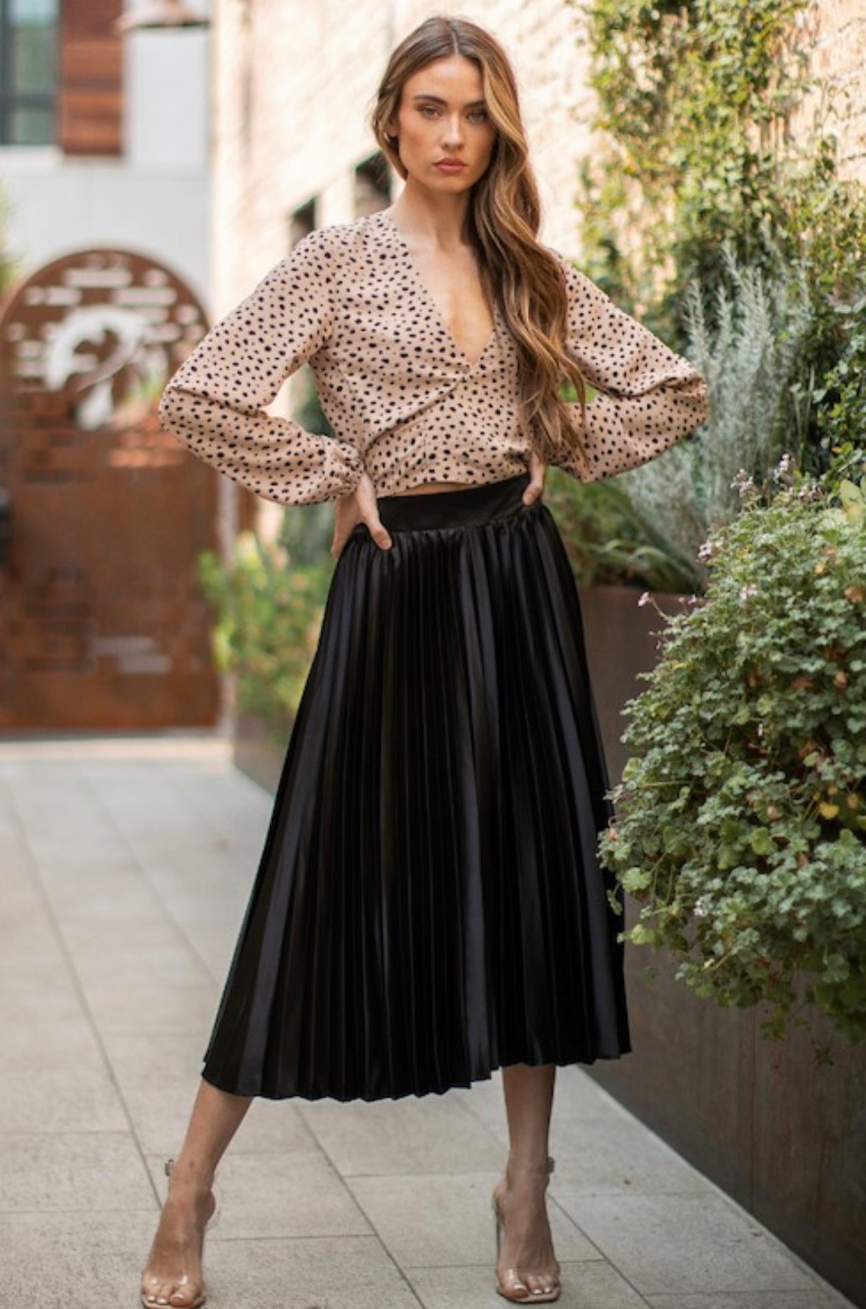 Pleated Satin Skirt