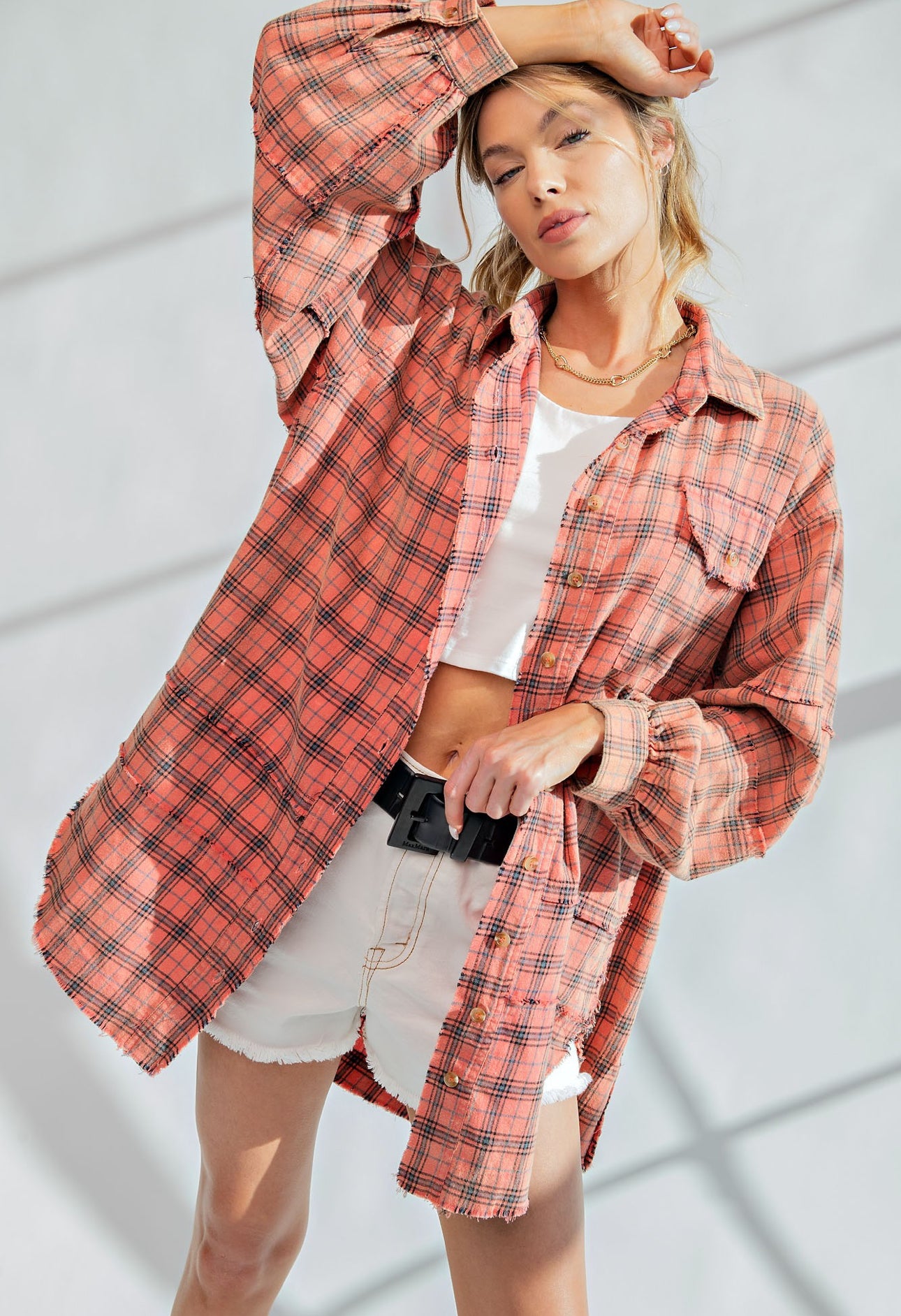 Light Mineral Washed Plaid Shirt