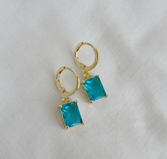 Presley Blue Baguette Huggie Hoops Gold Filled Earrings