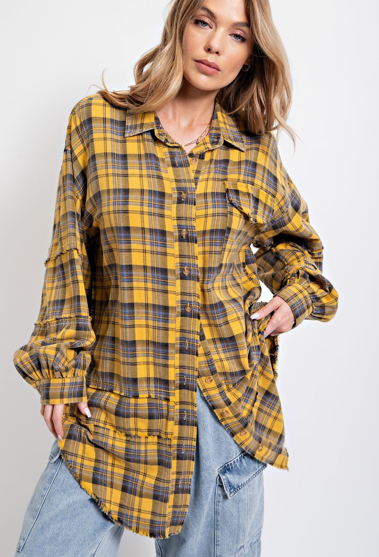 Light Mineral Washed Plaid Shirt