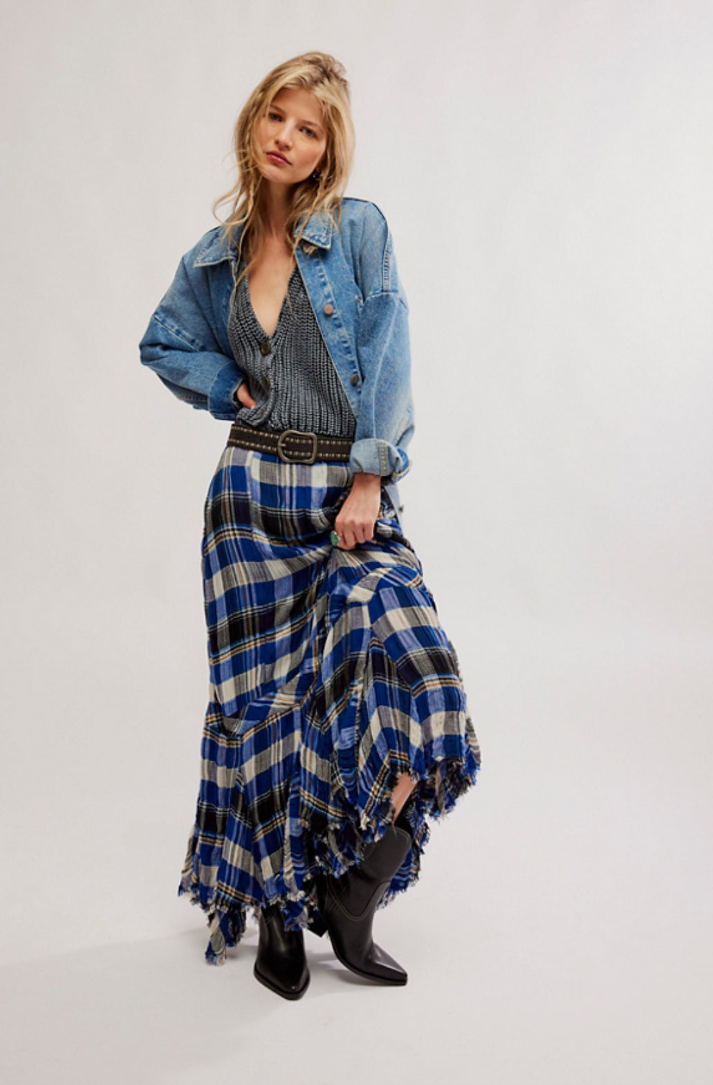 Bordeaux Plaid Maxi Skirt