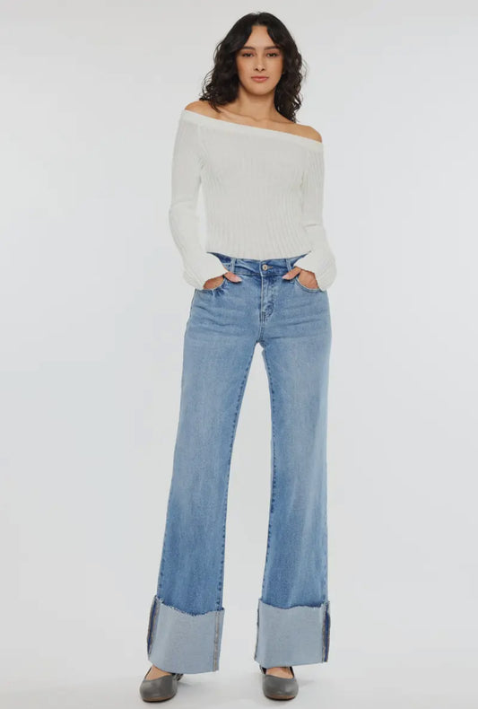 Mid Rise Cuff Jeans