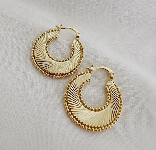 Freedom Sunburst Spiral Hoops Earrings Gold Filled