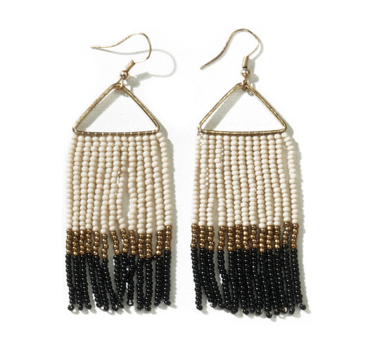 Ivory Gold Black Color Block Earring